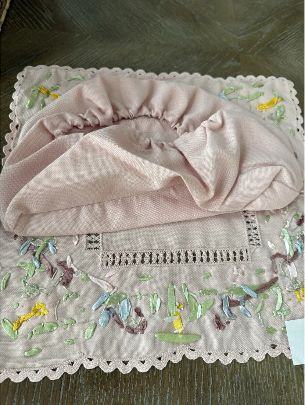 Vintage Fabric Pink Tissue Cover New 12” X 13” Fits Rectangular Box